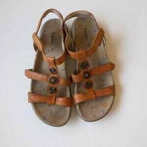 Taos Natural T Strap Sandals Slip-On Open Toe Slingback Leather Women's Size 10